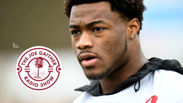 Jan 28, 2024; Tuscaloosa, Alabama, USA; University of Alabama quarterback Jalen Milroe watches as some of the 287 kids at the Jalen Milroe Youth Football Camp hosted by Hillcrest High School go through drills Sunday. Over the two day camp, nearly 600 young people participated in the camp.